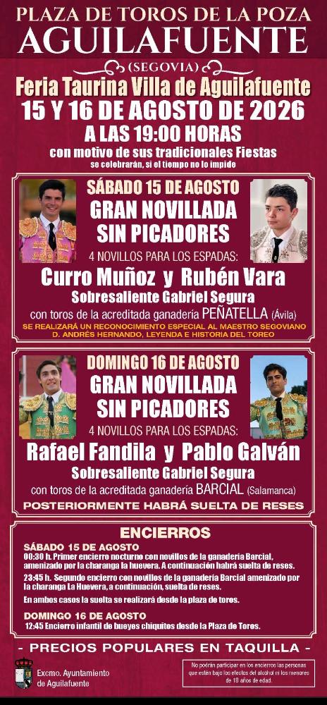 Imagen Cartel Taurino Fiestas en Honor a la Virgen de la Asunción 2026